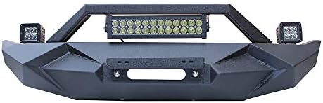 Pickup Truck Front Bumper Compatible with 2016-2023 Toyota Tacoma 3rd Gen with Winch Plate, Skid Plate, Paintable Armor, 5 x 18W LED Lights, License Plate Bracket, Sensor Holes & D-rings, Black
