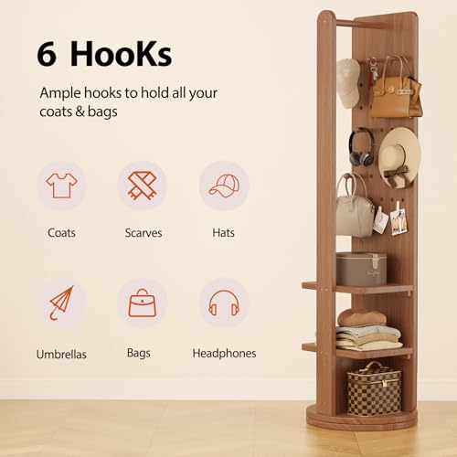 Image of WoodsWhisper Full Length Mirror Coat Rack Solid Wood Floor Mirror 66 inchx12 inch Full Length Mirror with Stand Long Mirrors for Bedroom,Living Room (Walnut Brown, 70 inch L x 16 inch W)