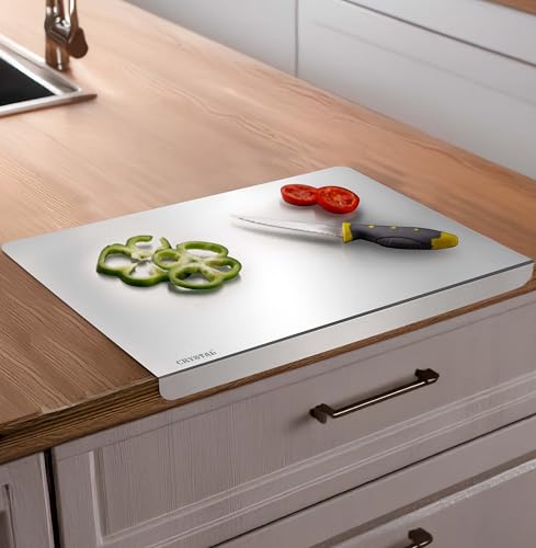 Image of Crystal Extra Large Countertop Stainless Steel Chopping Board for Kitchen | Perfect for Fruit & Vegetables | Haevy Duty Metal Board | Non Slip | Rust Proof | Size- 42 * 30 * 2.5 cm