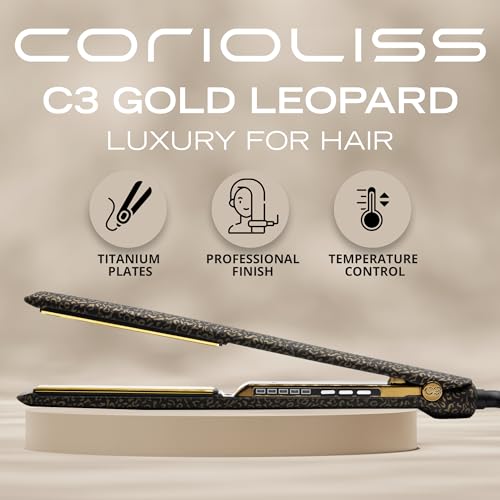Corioliss C3 Hair Straightener Flat Iron Professional for Hair Titanium Plates Control Temperature Women (Leopard Gold Soft Touch)