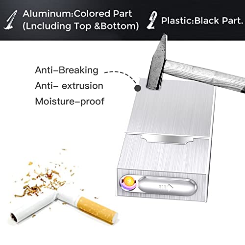 Dxin Cigarette Case Module With Electric Lighter Usb Rechargeable For Whole Package 100Mm Cigarettes 20Pcs King Size,Flameless, Windproof,Moisture-Proof,Silver #TOP4