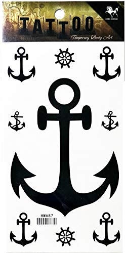 PARITA Tattoos Temporary Anchor Pirate Boat Marine Sailor Naval Tattoo Fake Stickers Cartoon Tattoo Art Fashion Fantasy Fun Party Waterproof Removable for Kids Teens Adults (1 Sheet.) (01)