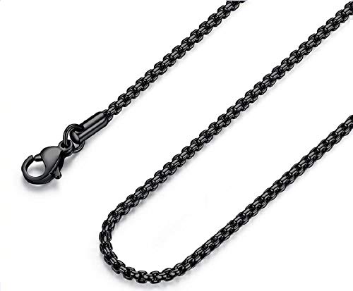 FOSIR Mens Black Rolo Chain Necklace, Stainless Steel Chain for Men and Women, Wide 3mm, 24 Inch