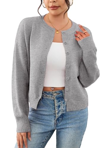 Image of Ibeauti Cropped Cardigan Sweaters for Women 2026 Trendy Spring Y2k Outfit Long Sleeve Button up Open Front Short Knit Sweater