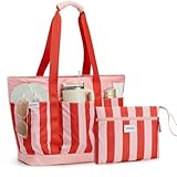 G4Free Beach Bag,Waterproof Beach Tote Pool Bags for Women,Large Capacity Foldablefor Weekender Travel- Red stripe