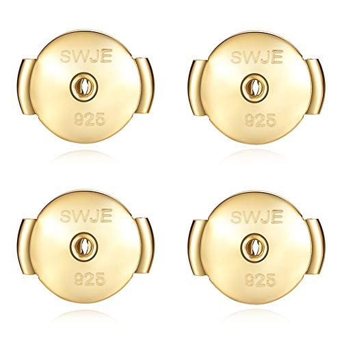 2 Pairs Flat Earring Backs Replacements Sterling Silver 925 18K White Gold Plated Hypoallergenic for Women Diamond Studs Locking Secure Safety Back for Post Pierced Screw Earring 4PCS (Gold)