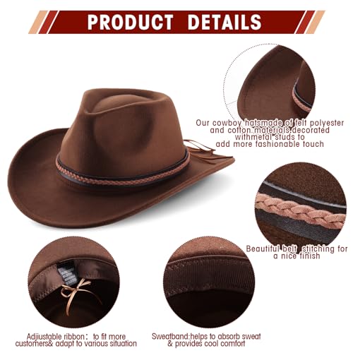 Image of Chuarry 4 Pcs Women Men Felt Western Cowboy Hats Wide Brim Cowgirl Hats Panama Hat for Adults Costume Outdoor