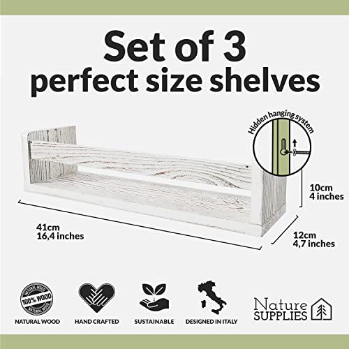 Whitewashed Floating Book Shelves - Set of 3 for Kids' Rooms - Image 2