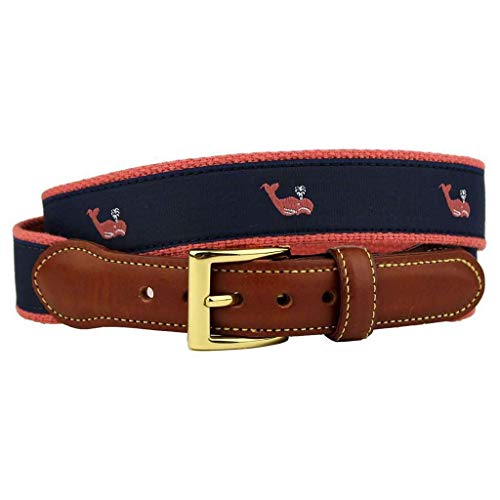 COUNTRY CLUB PREP Surly Sperm Whale Leather Tab Belt in Navy