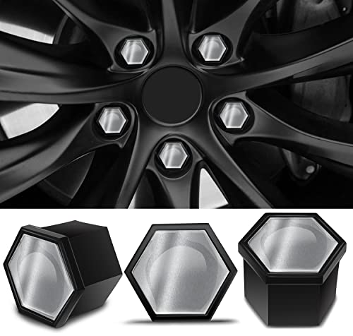 Biomar Labs Wheel Nut Covers Locking Bolt Caps Universal 17mm Silver Black Gloss NB 6