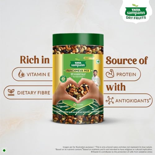 Image of Tata Sampann Panchmeva Mix, Vrat Essentials, Blend of Almonds, Cashews, Green Raisins, Black Raisins, and Dates, Source of Protein, Fit For Fasting, 400g (Pack of 3)
