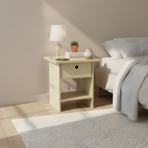 Image of Furinno Dario Set of 2 Square Side Table, End Table, Beige Marble | with Storage Bin, Round Corner Night Stand, Bedside Table with Open Back Shelf, for Living Room, Bedroom