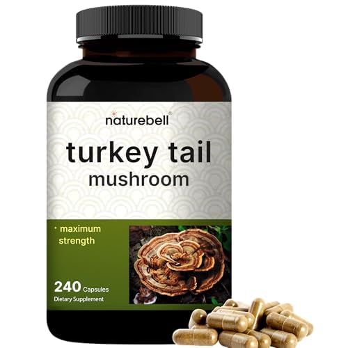 NatureBell Turkey Tail Mushroom Capsules Per Serving, 240 Count - Fruiting Body & Mycelium Extract