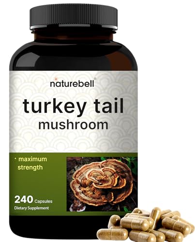 NatureBell Turkey Tail Mushroom Capsules Per Serving, 240 Count - Fruiting Body & Mycelium Extract