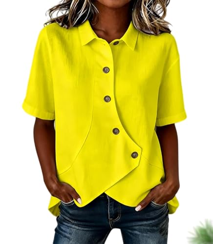 Chemise asymétrique en coton de qualité supérieure jaune boutonné taille TG