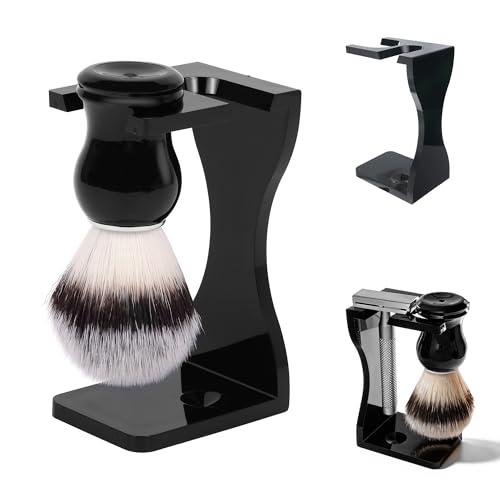 Keropy 2-in-1 Shaving Brush and Razor Stand Black Acrylic
