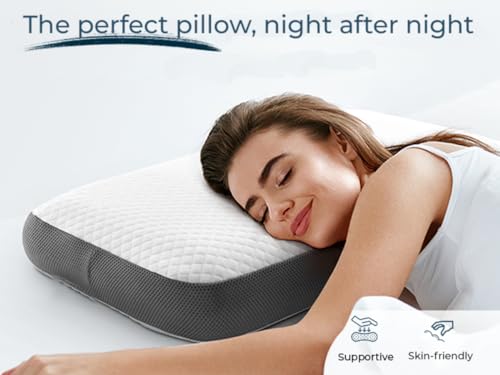 Image of CUSHIO Memory Foam Pillow | Size 24 inchx16 inchx4 inch (Set of 2) Orthopetic Pillow | Cervical Pillow for Relieving Neck & Shoulder Pain with Free Pillow Cover (White & Grey)