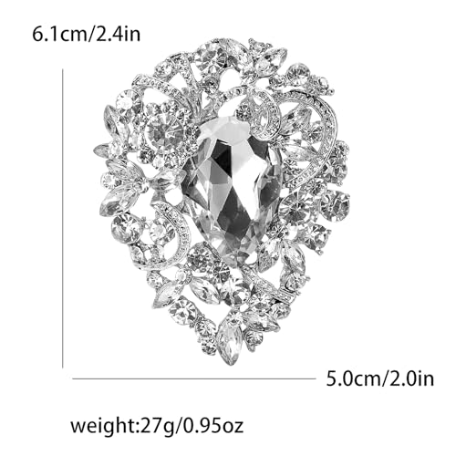 Image of Premium Rhinestone Brooch Pin for Women Big Large Crystal Oval Brooch Lapel Pin Sparkling Red /Purple /Green /Gold /Silver /Black /Blue Crystal Brooch Wedding Bride Bridesmaid Dress Jewelry for Her