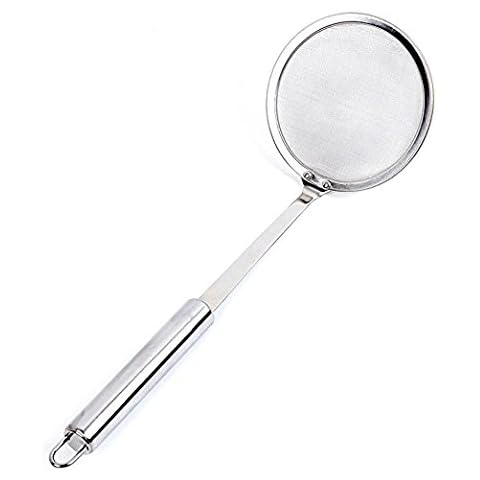 1Pc Hot Pot Fat Skimmer Spoon, RETON 10cm 304 Stainless Steel Fine Mesh Strainer with Long Handle for Oil Filter Skimming Grease and Foam (1 Pc) Cover