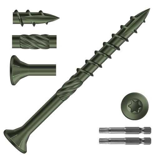 Image of #8 x 2 Inch Deck Screws (1020Pcs) 8lb. Carbon Steel, Green, Flat Head, Rust Resistant epoxy Coated, with T25 Star Bit