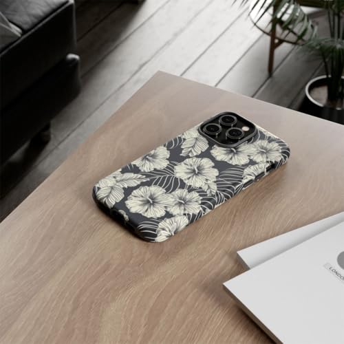 Coque rigide mate iPhone 14 Pro Max motif floral monochrome noir