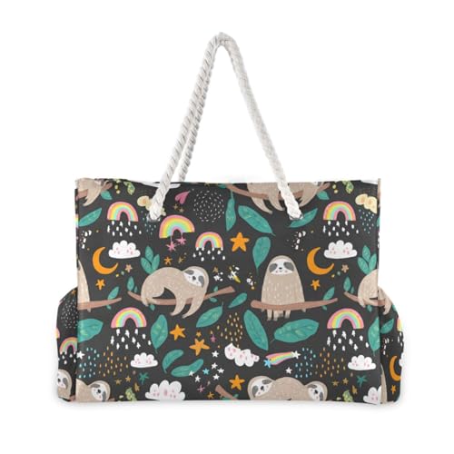 Cute Sloths Hanging Beach Bag & Travel Tote Bag Large Sandproof with Zipper Closure, Wet Pouch for Swim Gym Travel, Lightweight Foldable Outdoor Bag2