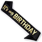 CORRURE 'It's My Birthday' Sash with Gold Foil - Soft Satin Black Birthday Sash for Women - Party Favors Supplies and Decorations for Sweet 16, 18th 21st 30th 40th or Any Happy Bday Party