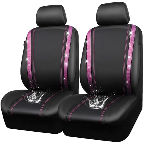 CAR PASS Housses siège Voiture en Cuir imperméable, Bling Diamant Brillant Cristal Scintillant, Universel pour 95% de Toutes Les Automobiles Camions SUV,...