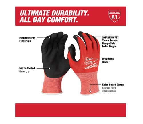 Milwaukee 48-22-8903 X-Large Nitrile Dipped Work Gloves, Red #TOP1