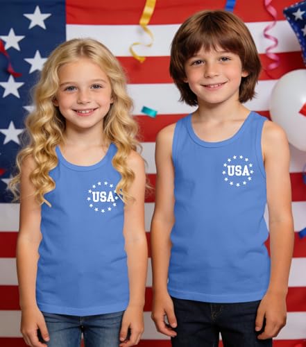 Image of Ithalt Girls 4th of July Tank Top for Kids Boys USA Patriotic Shirt American Flag Tshirt Red White and Blue Sleeveless