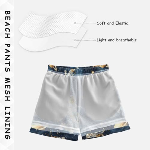 Pigsaly Boys' Swim Board Shorts Space Planet Stars Watercolor Astronauts Boy's Swim Trunks Kids Swimwear M4