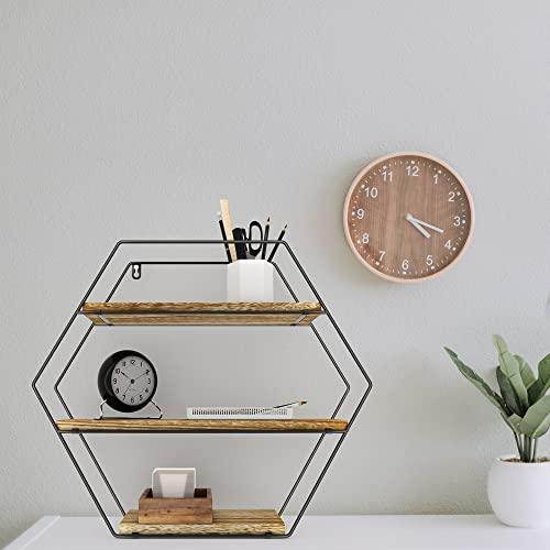 Tfer Floating Shelves Wall Mounted Hanging Shelf Hexagon Rustic Farmhouse Shelves For Wall Decor,Storage | Metal Bracket And Reclaimed Natural Wood Shelf For Living Room,Bedroom,Bathroom,Kitchen #TOP3