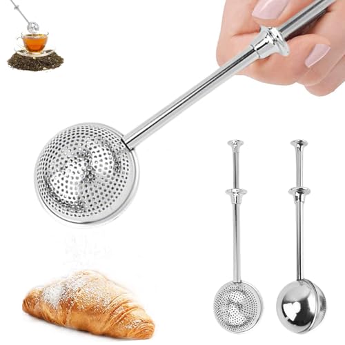 Stainless Steel Tea Strainer (full Hole Half Hole),Tea Infuser for Loose Leaf Tea, Loose Leaf Tea Ball Long Handle Fine Mesh Tea Diffuser for Mugs,Sifter for Baking Sugar Shaker Flour Duster