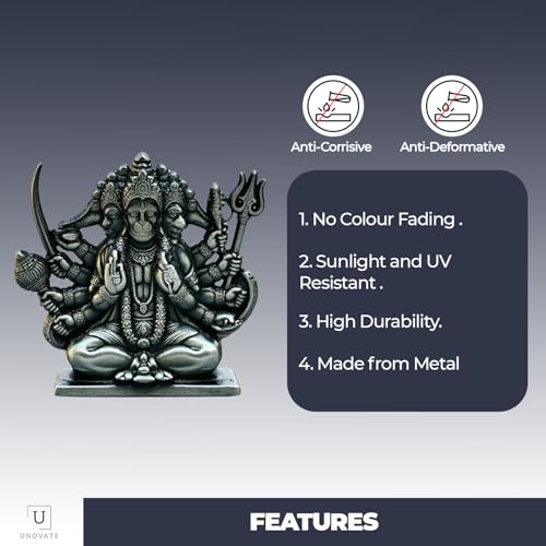 Image of UNOVATE Panchmukhi Hanuman Idol for Car Dashboard, Door Entrance, Home Temple & Pooja Room | Panchmukhi Hanuman Murti for Home Decor (Small, Black)