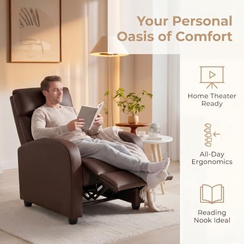 Image of Manual Recliner Chair, Oversized Lazy Boy Reclining Sofa with Adjustable Backrest & Extended Footrest, Ergonomic Single Recliner Couch for Home Theater Seating, Living Room, Bedroom, Brown