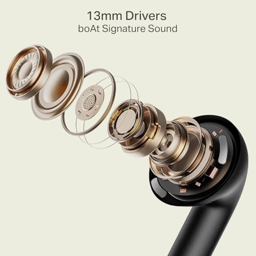 Image of Boat Airdopes Joy v2 w /Up to 35H Battery, Pocketable Design, ASAP Charge, 13mm Drivers, Easy Touch Controls, ENx Tech, Beast Mode, IWP & App Support TWS Bluetooth Earbuds with mic (Eclipse Black)