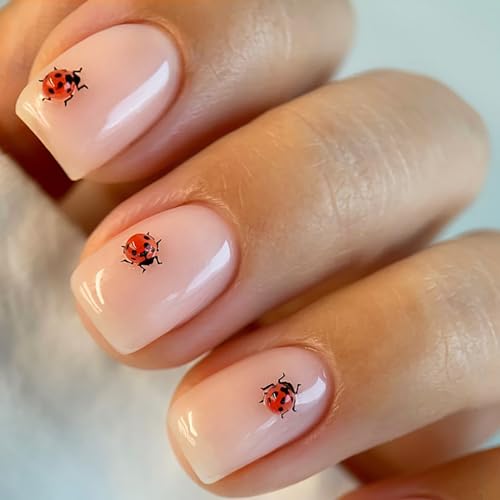 Press on Nails Short Square Shaped Glossy Full Cover Square Frenc...