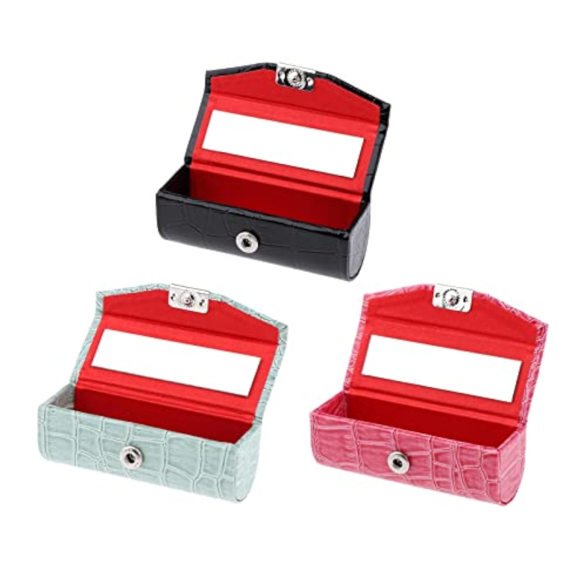 3x PU Leather Lipstick Case Holder in Black and Rose Red