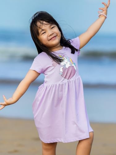 Image of Nap Chief Girls Printed Round Neck Fit & Flare Dress | Cotton Knee Length Half Sleeve Girls Summer Dress for Casual Wear