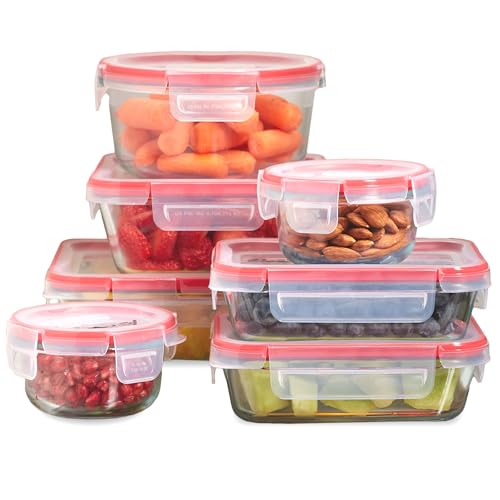 Pyrex Freshlock (7-Pack) Glass Food Storage Containers Set, (1, 2, 4 Cups) Airtight & Leakproof Locking Lids BPA-Free, Meal Prep Containers Set, Freezer Dishwasher Microwave Safe