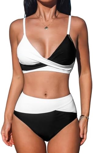 CUPSHE Women's Bikini Sets Two Piece Swimsuit High Waisted V Neck...