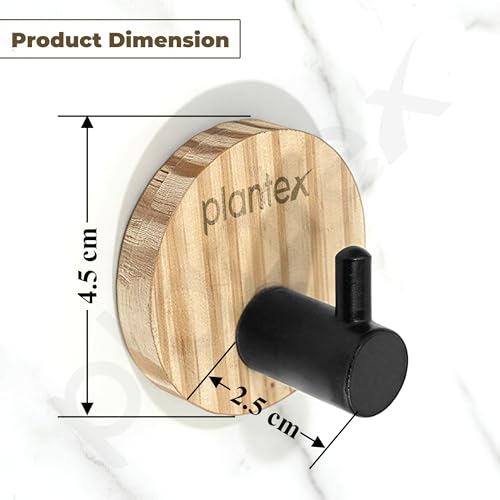 Image of Plantex Round Self Adhesive Robe Hooks for Kitchen /Wooden Wall Hanging Hook for Bathroom /Bath Towel Hook /Stylish Home Decor Items - Pack of 6 (Black Wooden)