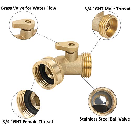 STYDDI 45 Degree Garden Hose Elbow Brass Connector with Shut-Off Valve, 3/4” GHT Water Hose Elbow Adapter for RVs or Outdoors, with 2 Extra Rubber Washers and 2 Washers with Screen, 2 Pack - Thumbnail 2