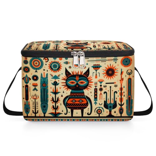 Ethnic Cat Lunch Bags for Women Men 9 Cans, Hot & Cold Food Delivery Bag Insulated Grocery Bag Insulated Lunch Box Traditional Cooler Bag for Office Work Picnic Beach