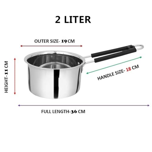 Image of Heavy Steel Sauce Pan - 1, 1.5, 2 Litre, 18 Gauge, Gas Stove Friendly, Silver | Milk Boiler, Tapeli, Patila with Handle (Total Weight 1970g) Set 3