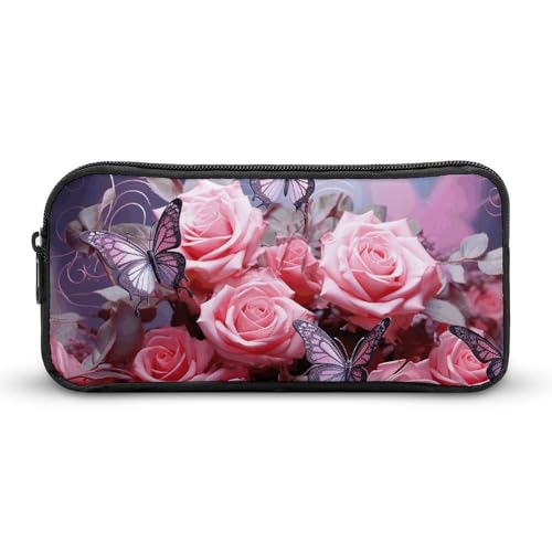 Estuche para lápices de gran capacidad con diseño de rosas y mariposas, org