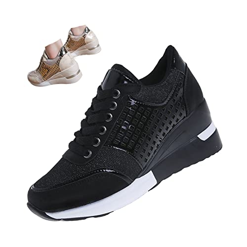 Keilinia Women's High Heeled Wedge Sneakers,2022 Fall Fashion Hidden Casual Comfort Breathable Lace Up Walking Platform Shoes