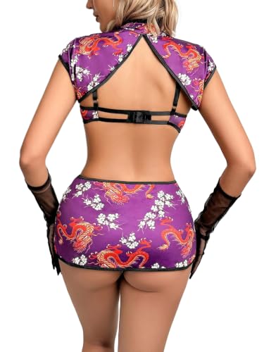 Image of Alrovetoney Sexy Lingerie Fantasy Costume Sexy Series Printed Cut-Out Slit Women's Costume Red S-XXL