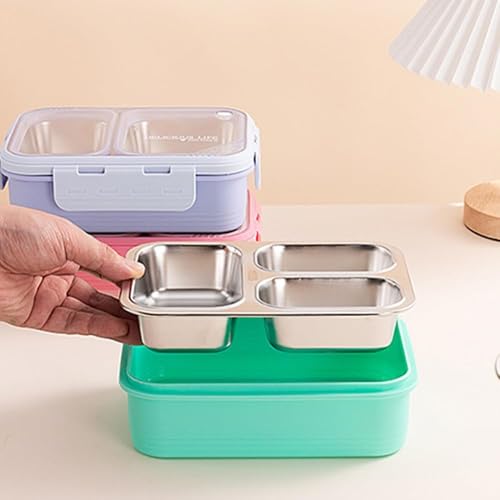 Image of Stainless Steel Lunch Box | 3-Compartment Leakproof & BPA-Free Bento Box | Insulated with Detachable Inner Containers & 4-Sided Lock | Ideal for Office, School, College & Travel | Mint Green