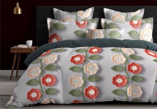 Image of DECOR2ADMIRE 300 TC Premium 7D Print Super King Size Cotton Bedsheet Set with 2 Pillow Covers | Ultra Soft 108 inch x 108 inch | Elegant Floral Designs (Blossom Vine)